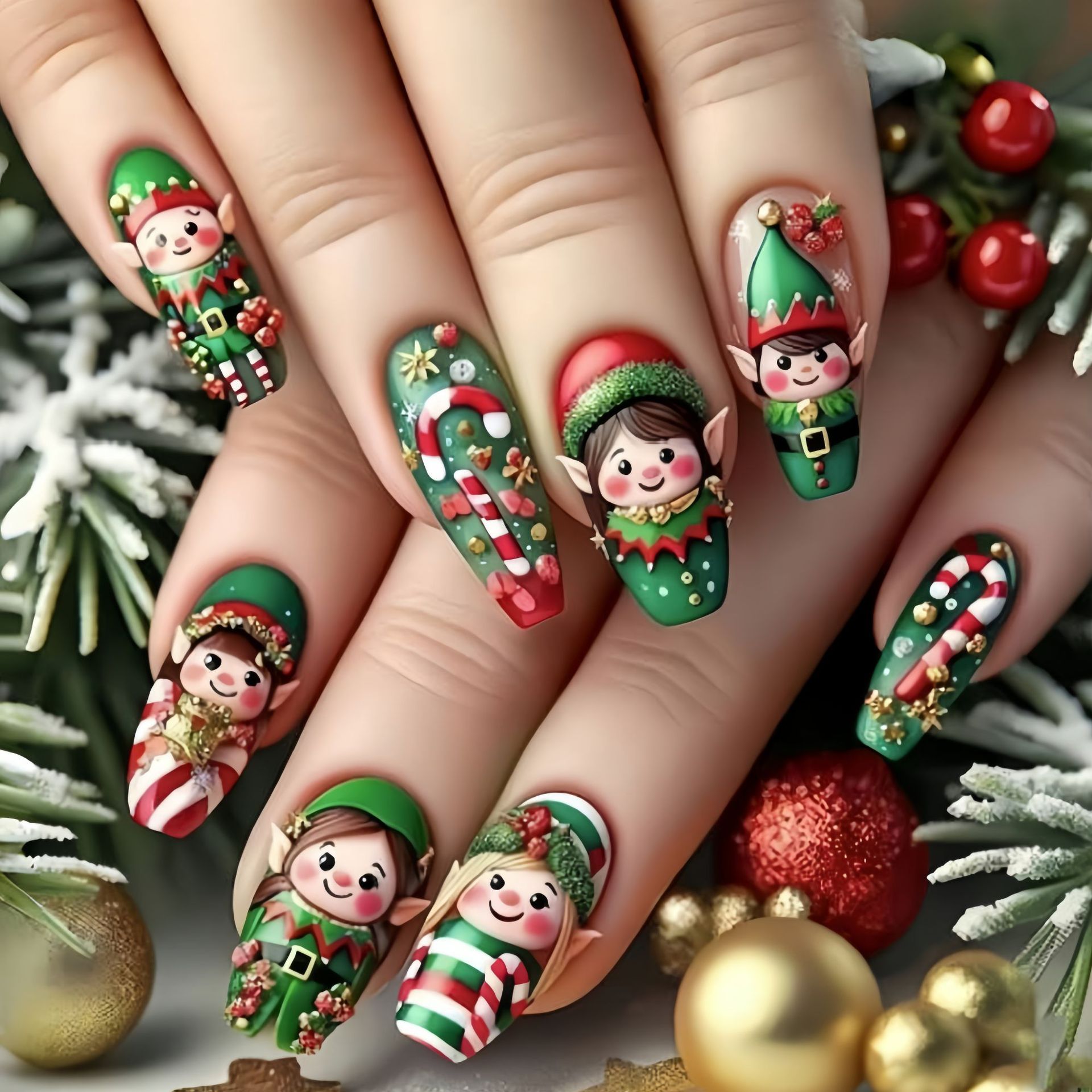 Nail Art Press On - أظافر صناعية متوسطة الحجم لحفلات عيد