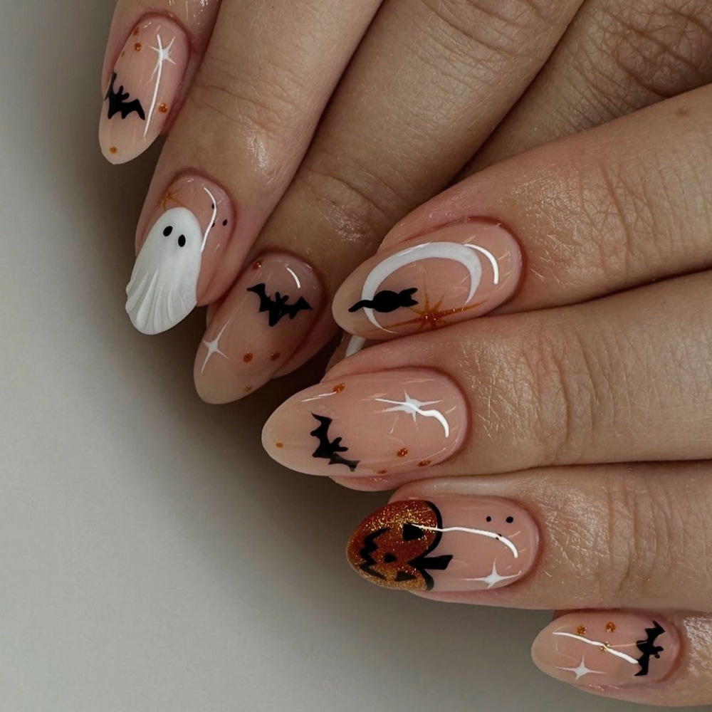 Nail Art Press On - 24 قطعة ضغط اللوز البسيط على