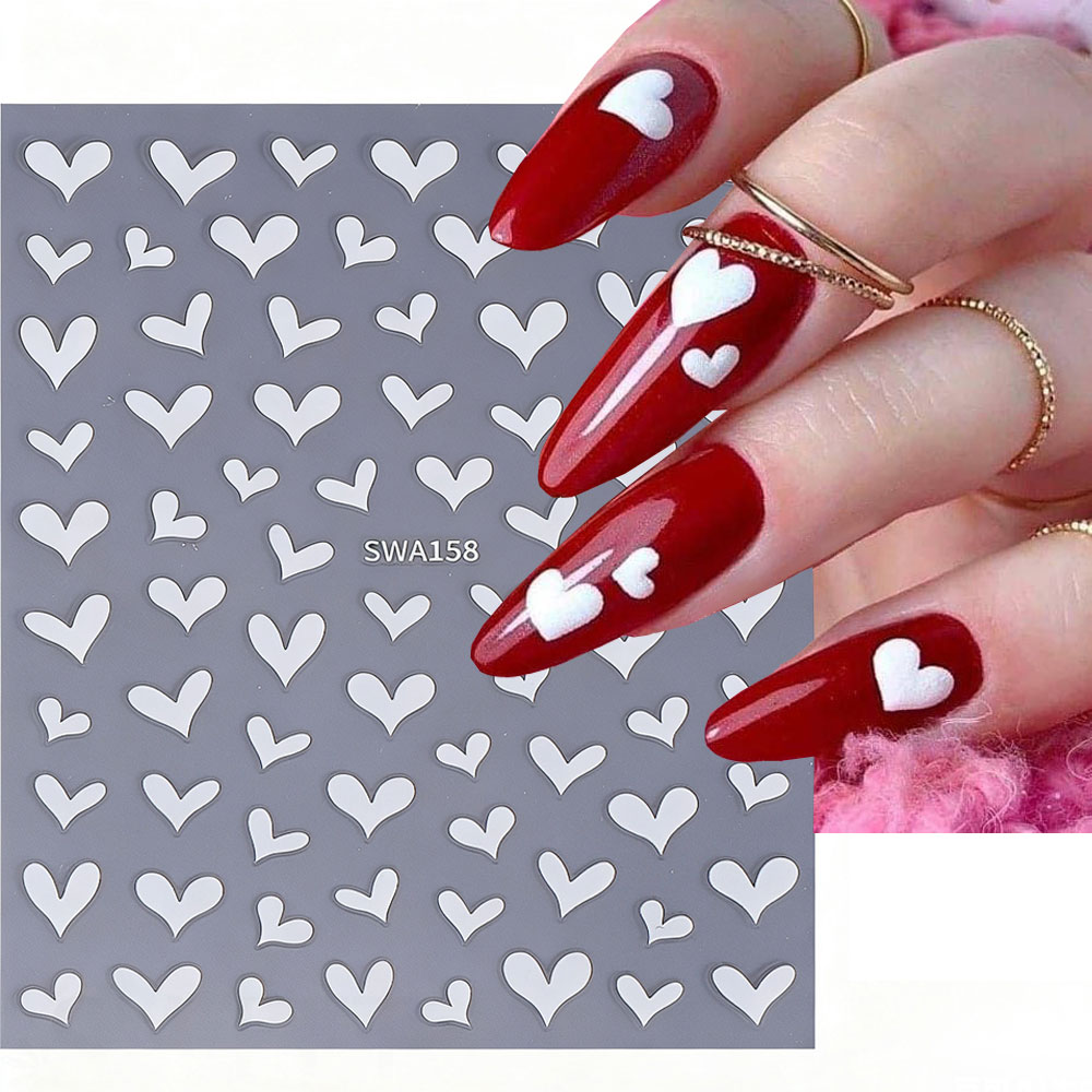 Nail Art Valentines Day - ثلاثية الأبعاد الأبيض القلب عيد الحب