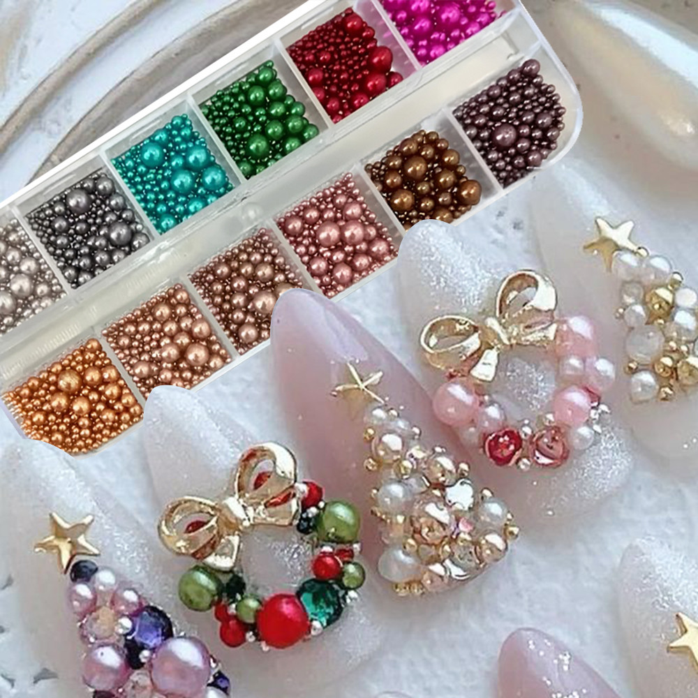 12 لون مزيج حجم مسمار اللؤلؤ ا - مراجعة Nail Art Valentines Day وسعره
